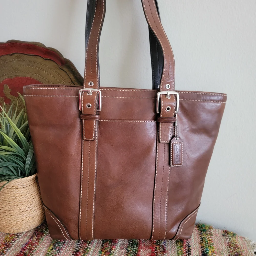 Coach Brown Leather Tote Bag Vintage Purse Boho